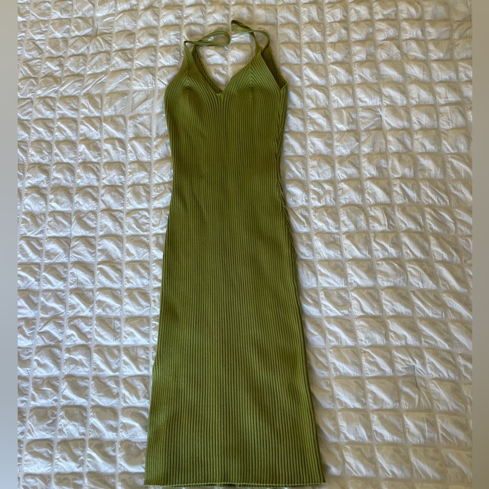Elegant Olive Green Halter Dress
